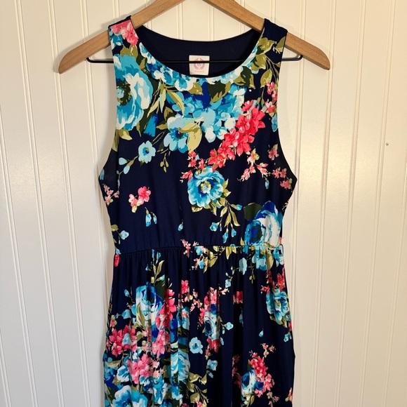 Wanna B Sleeveless High Neck Navy Blue Floral Maxi Dress Women’s Size Medium - Picture 2 of 9